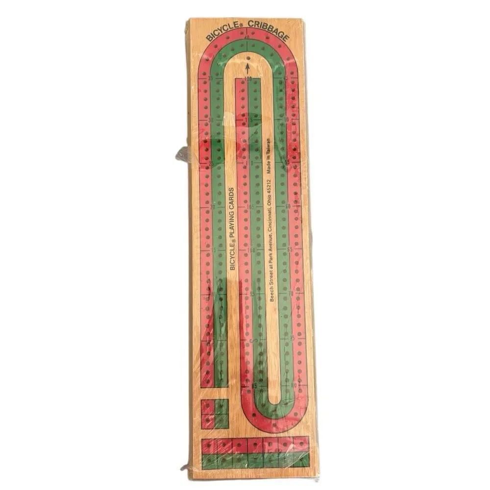 Bicycle Double Track Color Coded Wooden Cribbage Board Game With Pegs *New*